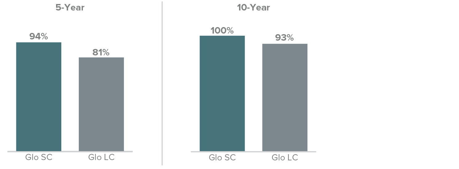 5-year and 10-year for global large cap and global small cap